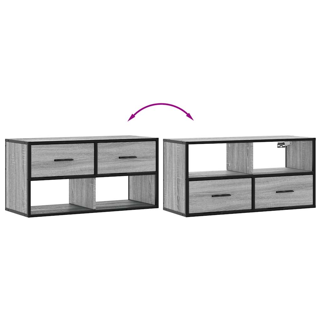 vidaXL Mueble TV madera ingeniería y metal roble ahumado 80x31x39,5 cm