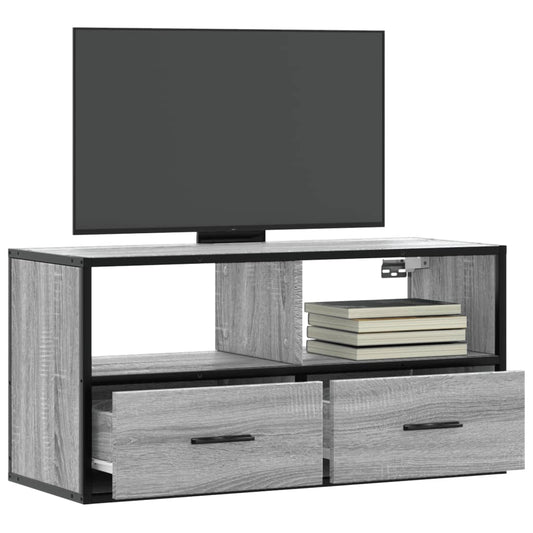 vidaXL Mueble TV madera ingeniería y metal roble ahumado 80x31x39,5 cm