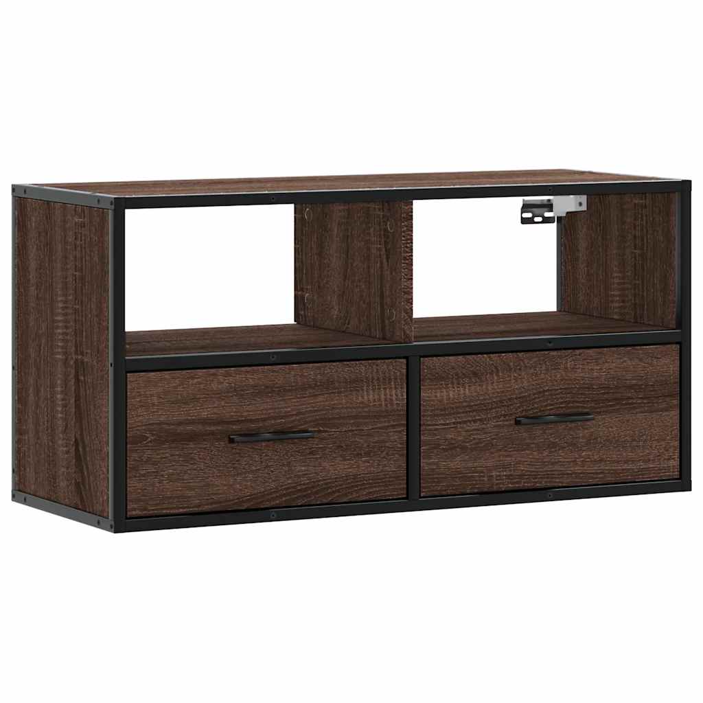 vidaXL Mueble TV madera ingeniería y metal marrón roble 80x31x39,5 cm