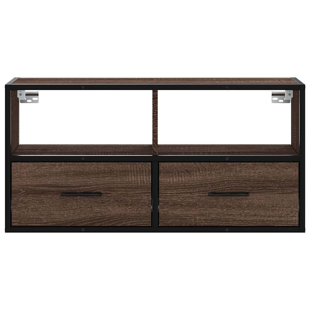 vidaXL Mueble TV madera ingeniería y metal marrón roble 80x31x39,5 cm