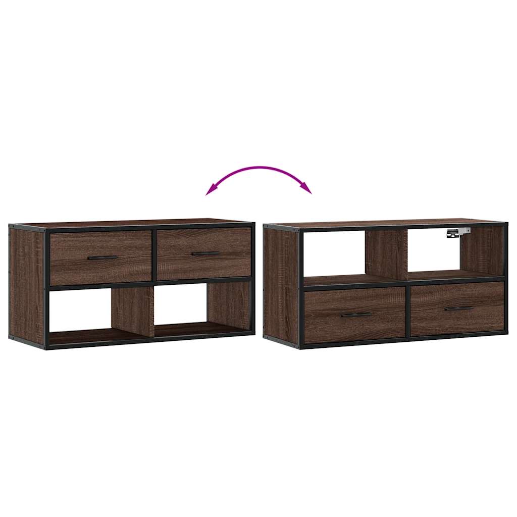 vidaXL Mueble TV madera ingeniería y metal marrón roble 80x31x39,5 cm