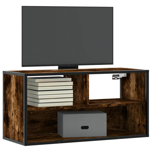 vidaXL Mueble TV metal y madera contrachapada roble humo 80x31x39,5 cm