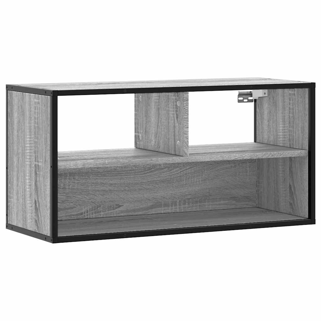 vidaXL Mueble TV madera ingeniería y metal roble ahumado 80x31x39,5 cm