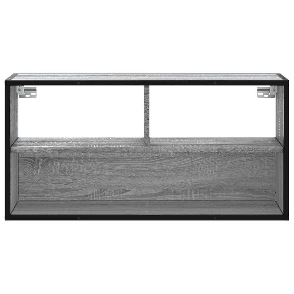 vidaXL Mueble TV madera ingeniería y metal roble ahumado 80x31x39,5 cm