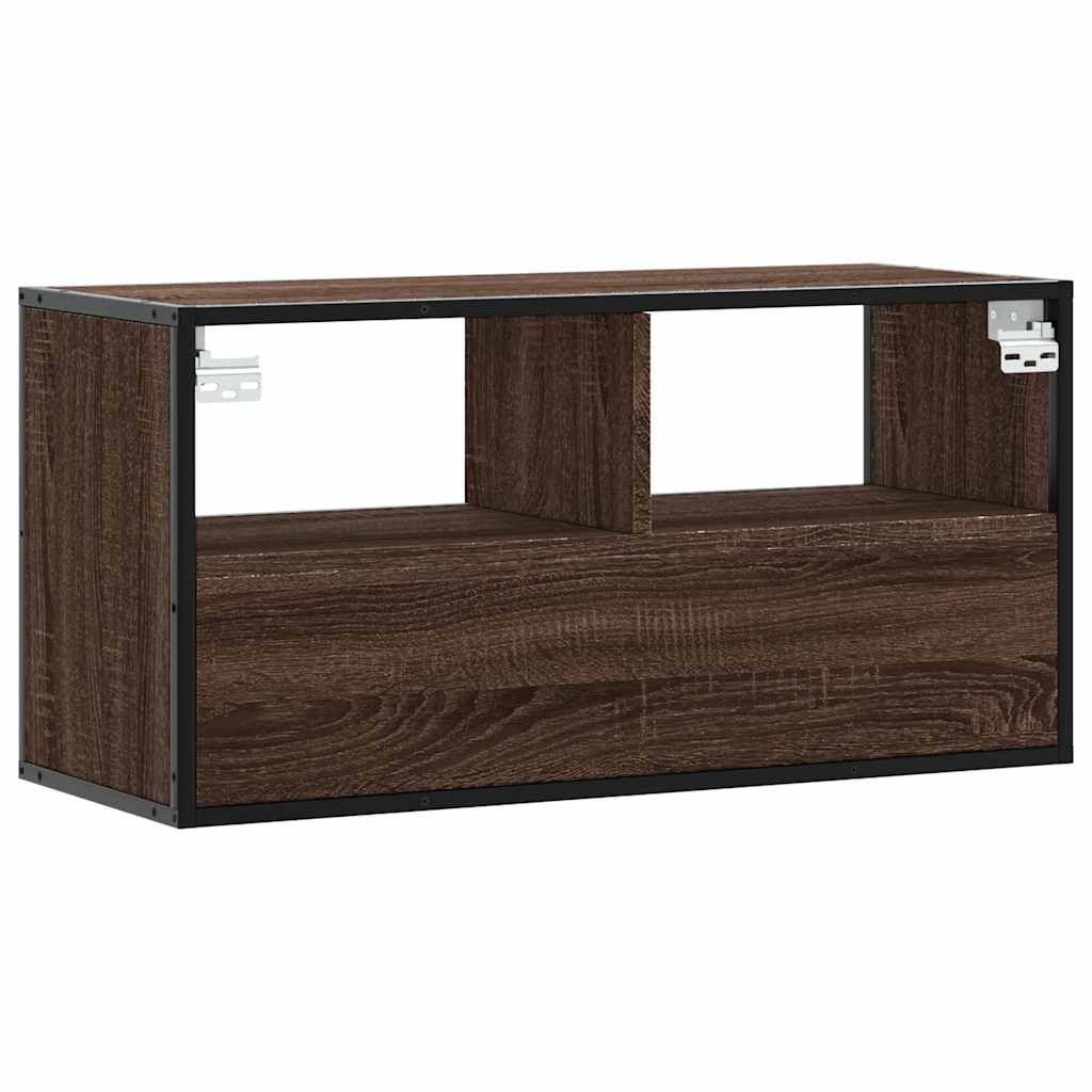 vidaXL Mueble TV madera ingeniería y metal marrón roble 80x31x39,5 cm