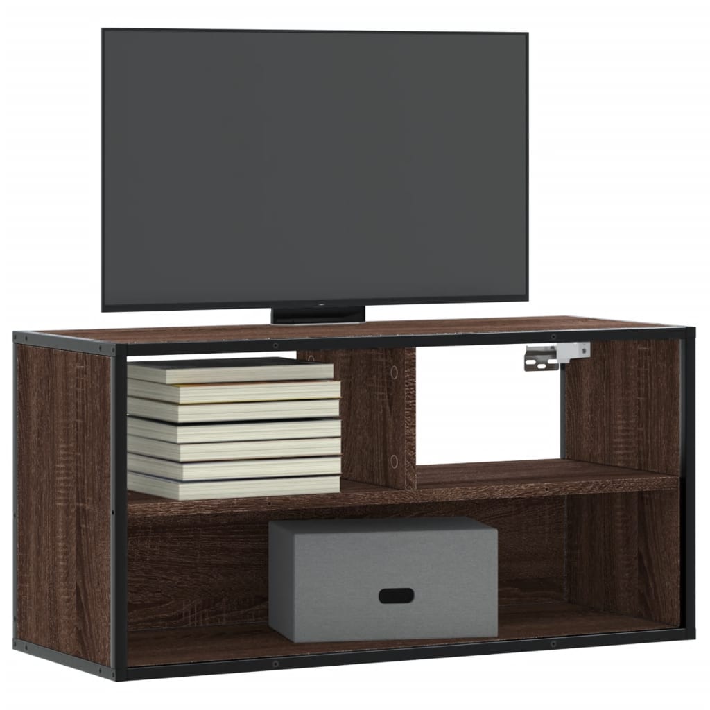 vidaXL Mueble TV madera ingeniería y metal marrón roble 80x31x39,5 cm