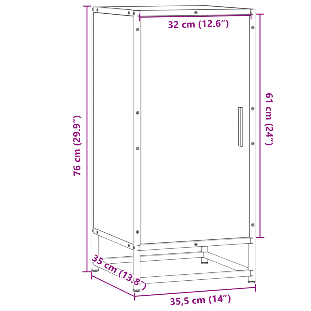 vidaXL Aparador de madera de ingeniería y metal negro 35,5x35x76 cm