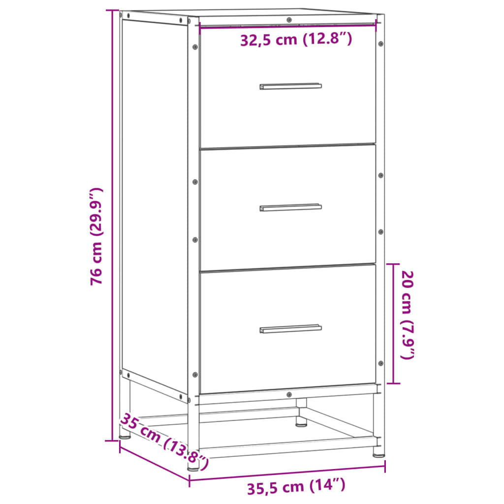 vidaXL Aparador de madera de ingeniería y metal negro 35,5x35x76 cm