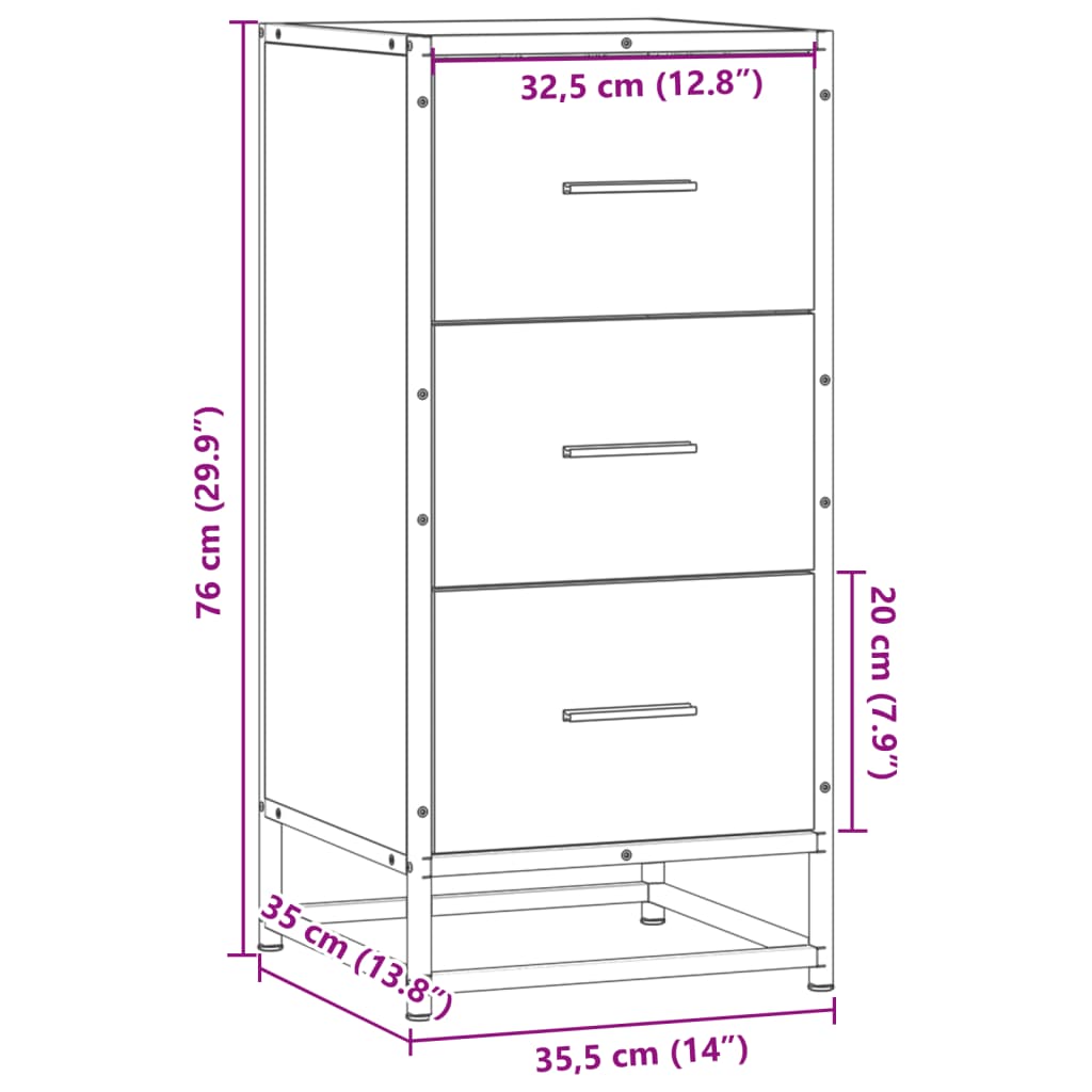 vidaXL Aparador madera ingeniería y metal roble Sonoma 35,5x35x76 cm