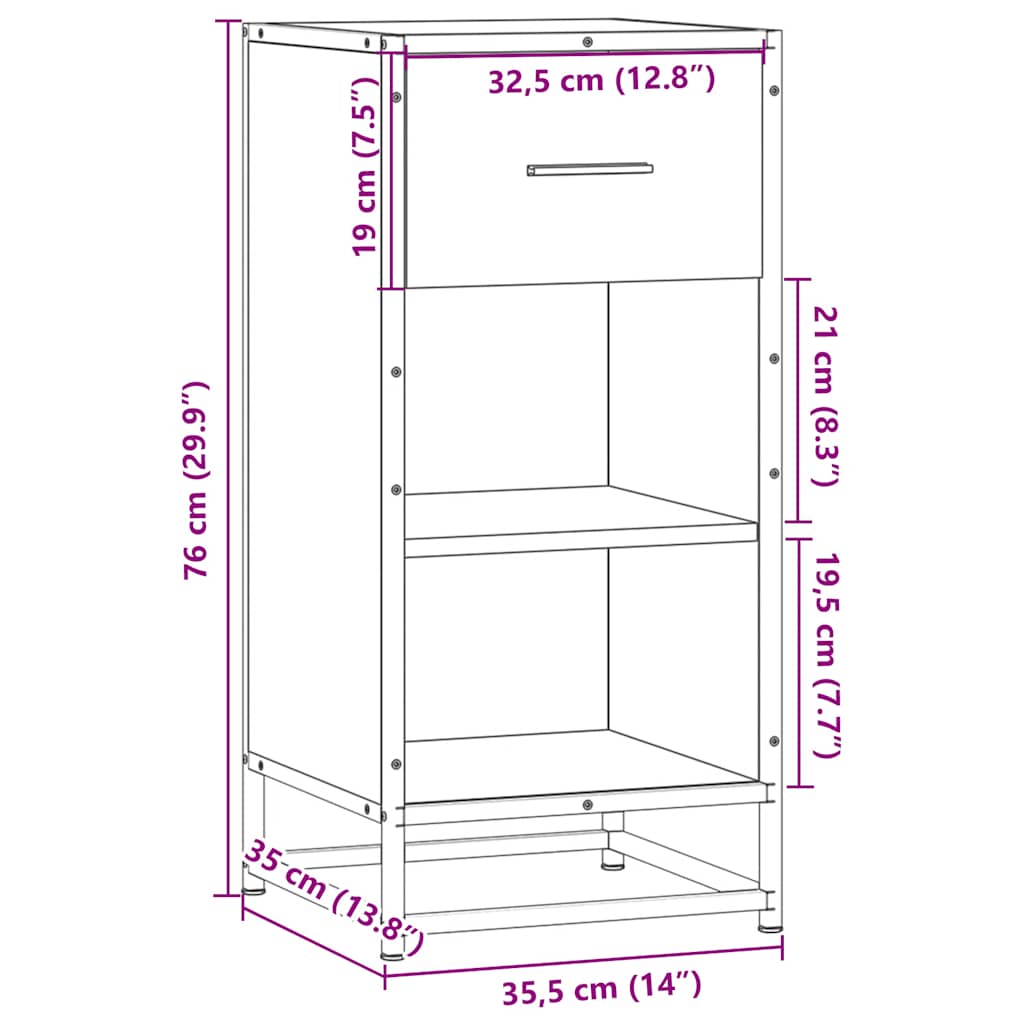 vidaXL Aparador de madera de ingeniería y metal negro 35,5x35x76 cm