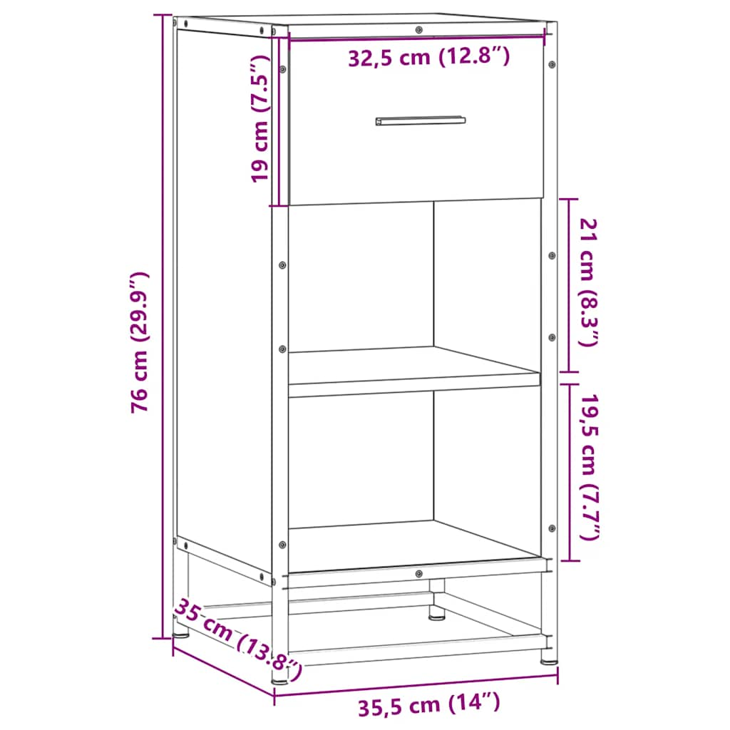 vidaXL Aparador madera ingeniería y metal roble Sonoma 35,5x35x76 cm