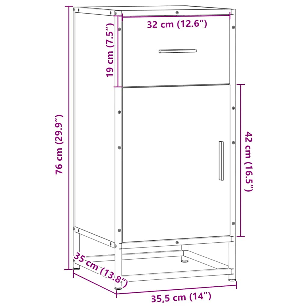 vidaXL Aparador de madera de ingeniería y metal negro 35,5x35x76 cm