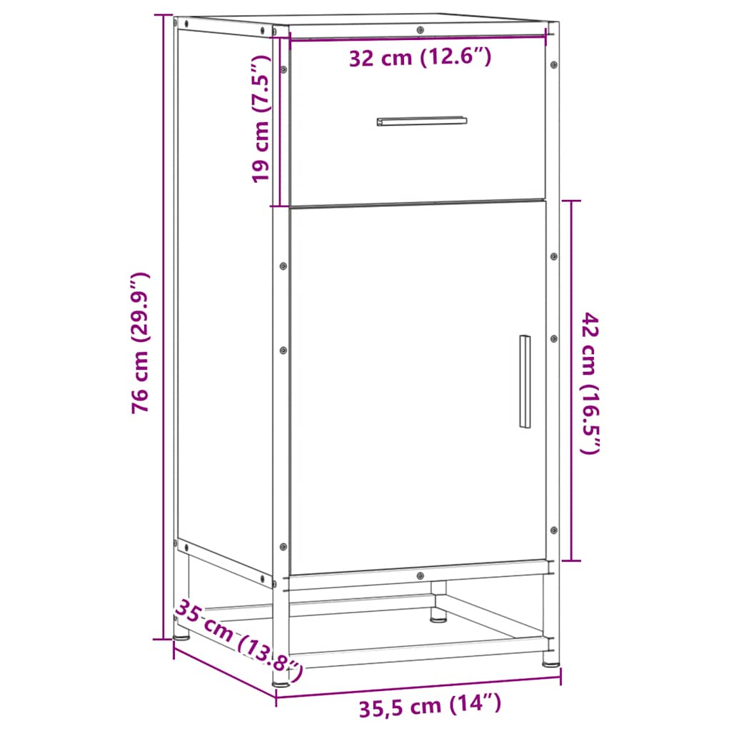 vidaXL Aparador madera ingeniería y metal roble Sonoma 35,5x35x76 cm