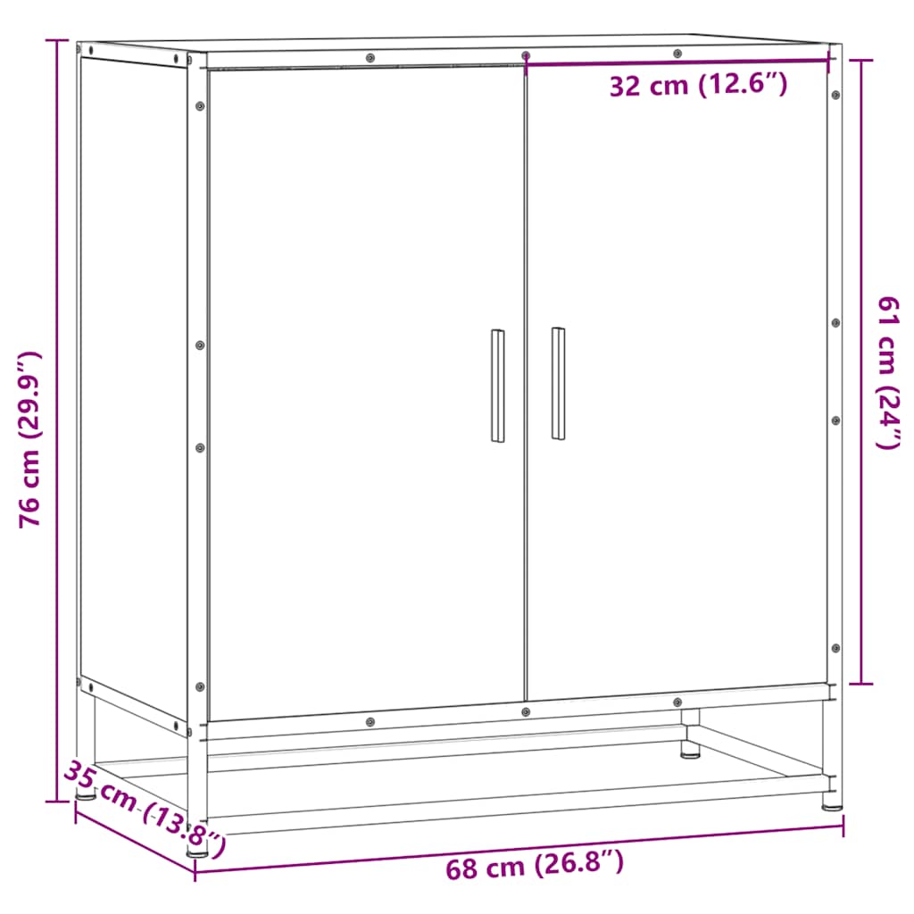 vidaXL Aparador de madera de ingeniería y metal negro 68x35x76 cm