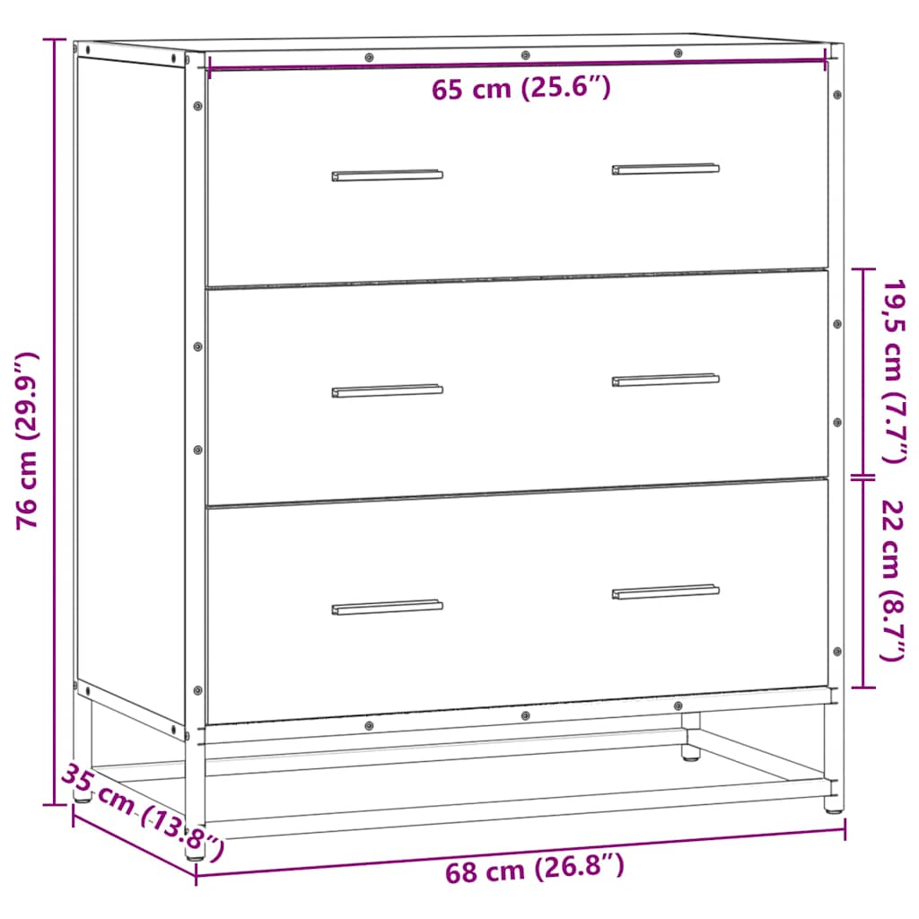 vidaXL Aparador de madera de ingeniería y metal negro 68x35x76 cm