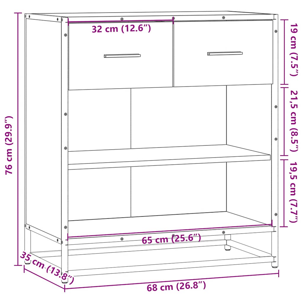 vidaXL Aparador madera ingeniería roble marrón 68x35x76 cm