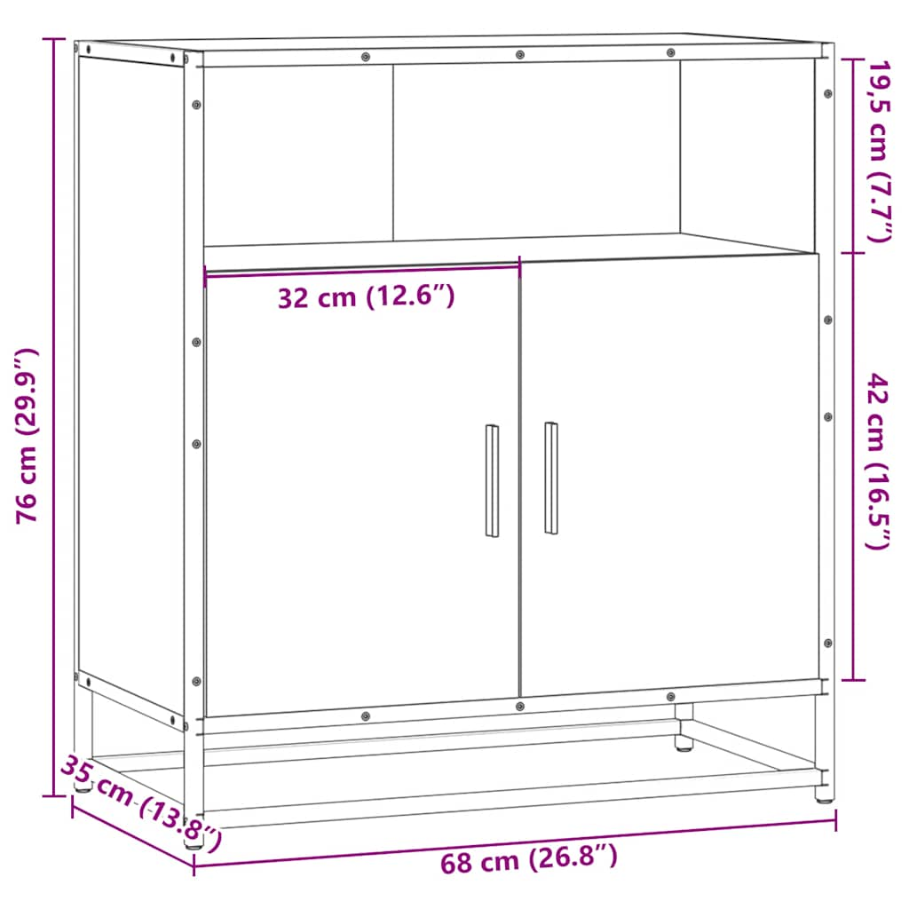 vidaXL Aparador de madera de ingeniería negro 68x35x76 cm