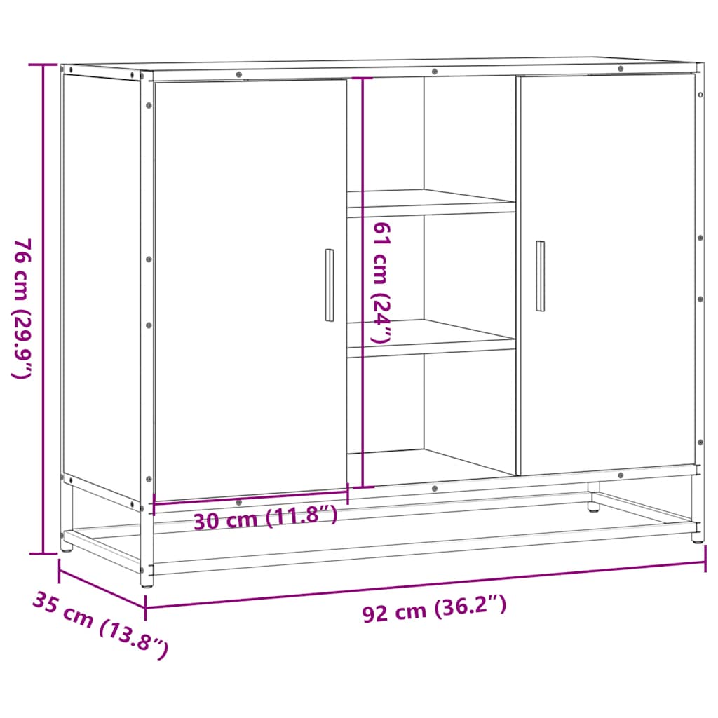 vidaXL Aparador de madera de ingeniería gris Sonoma 92x35x76 cm