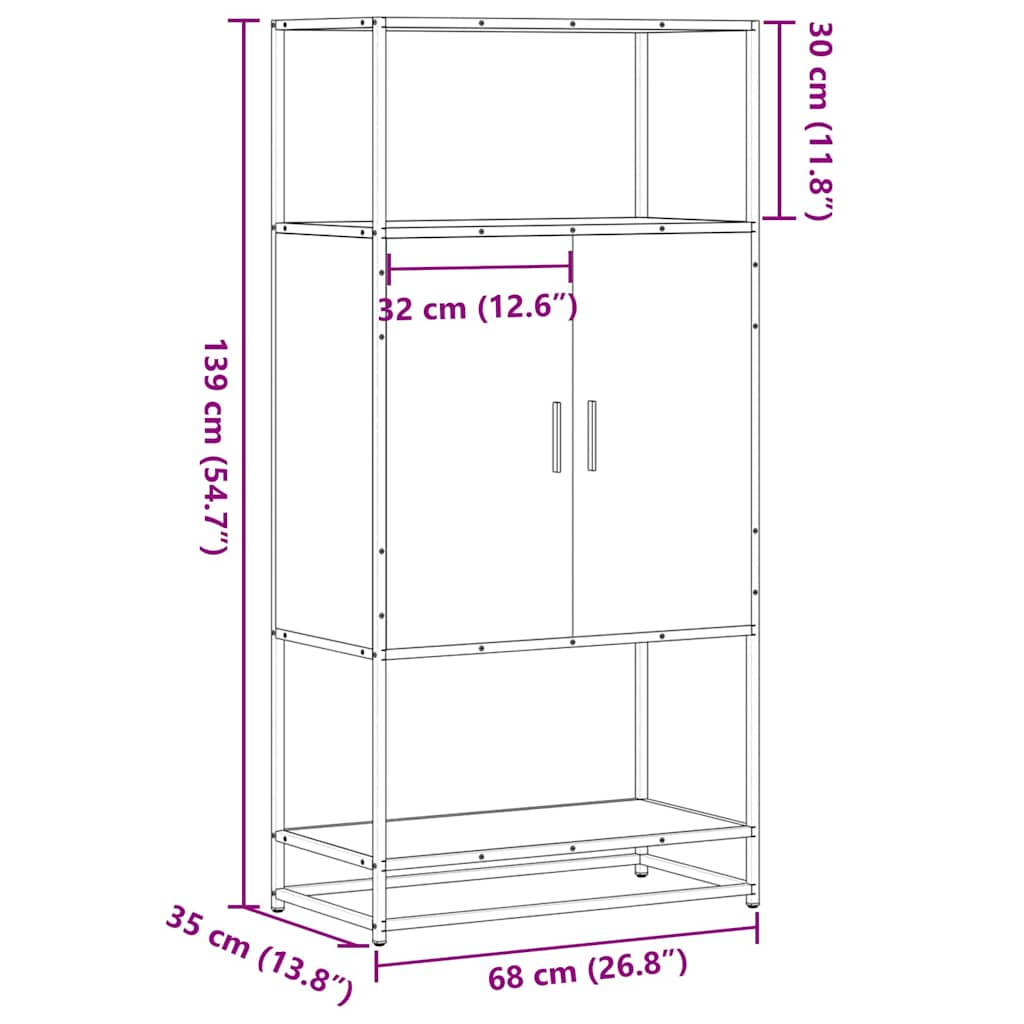 vidaXL Aparador alto madera de ingeniería y metal negro 68x35x139 cm