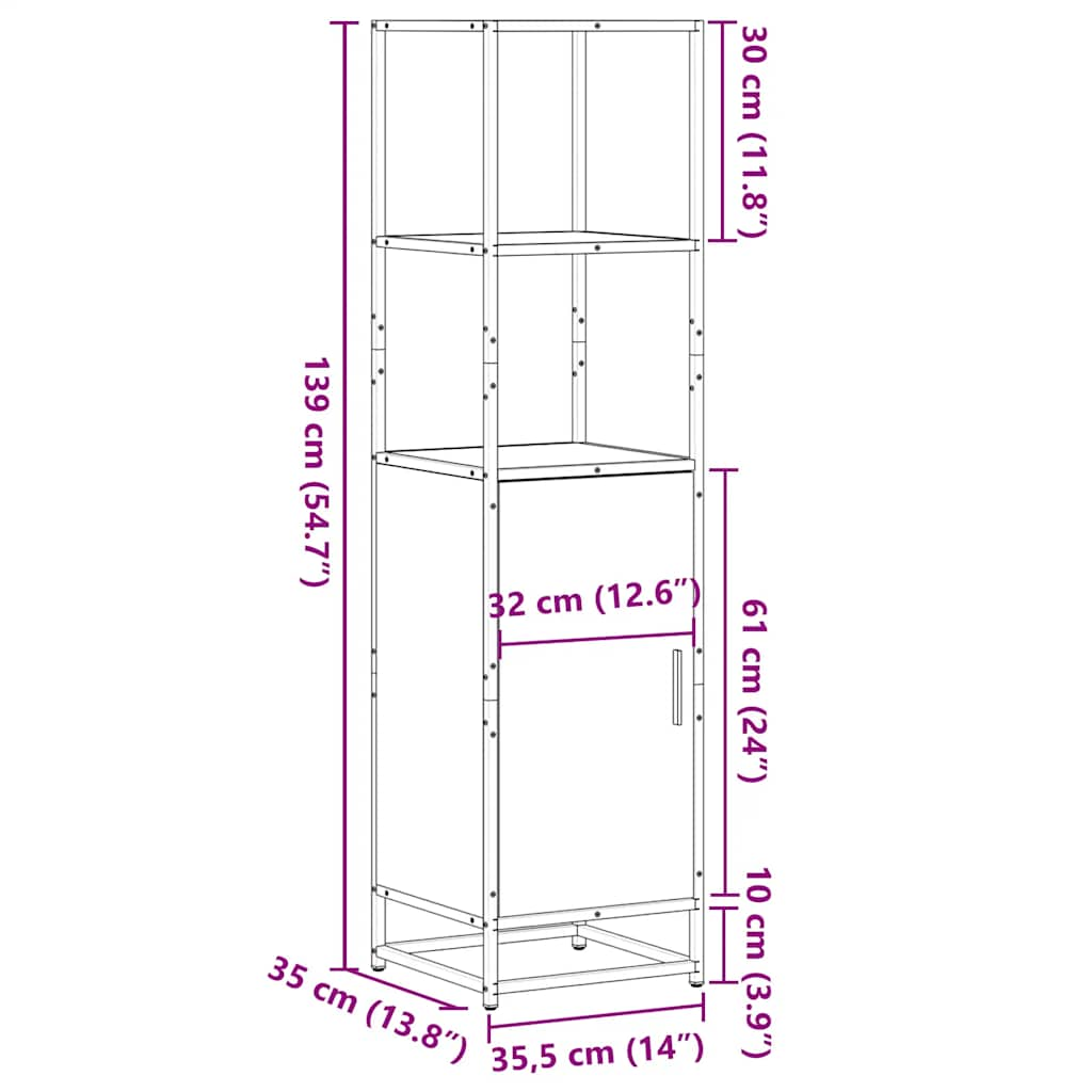 vidaXL Aparador alto madera de ingeniería y metal 35,5x35x139 cm