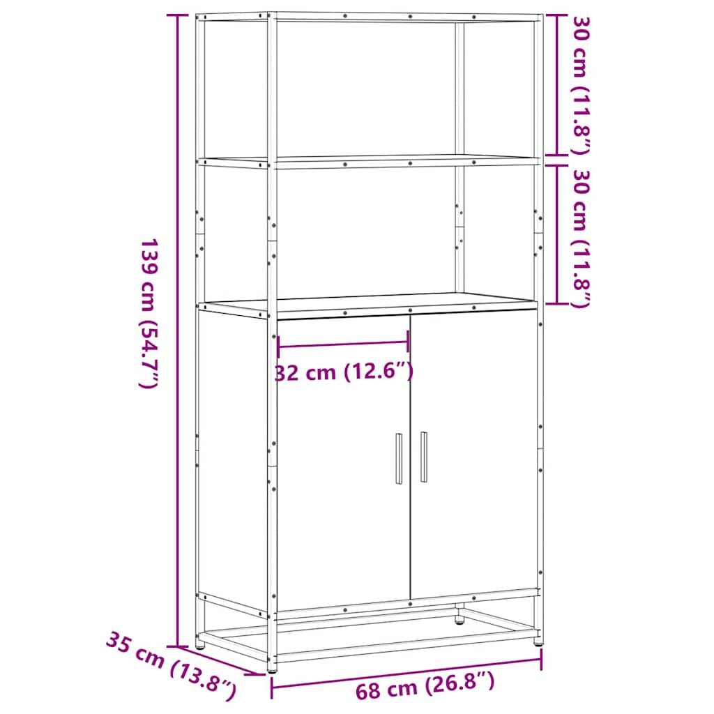 vidaXL Aparador alto madera de ingeniería y metal negro 68x35x139 cm