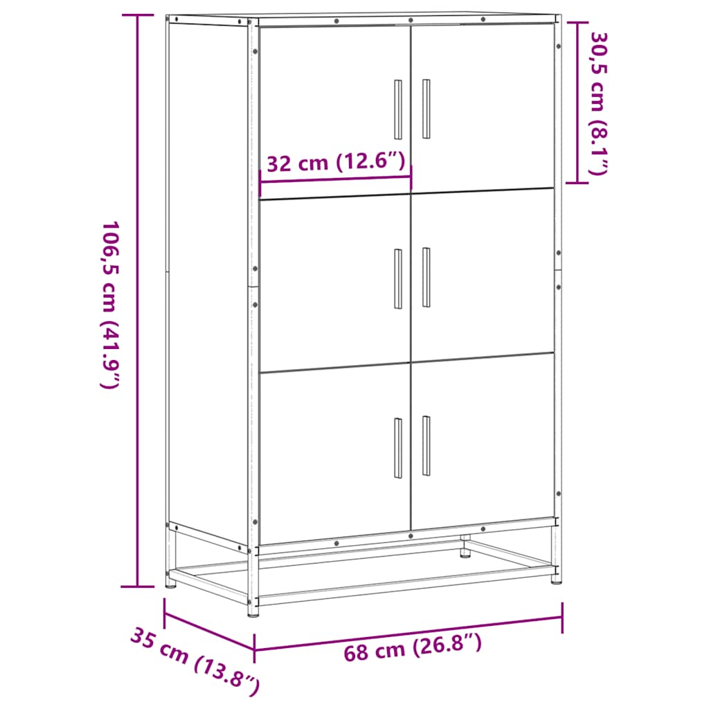 vidaXL Aparador alto madera de ingeniería y metal 68x35x106,5 cm