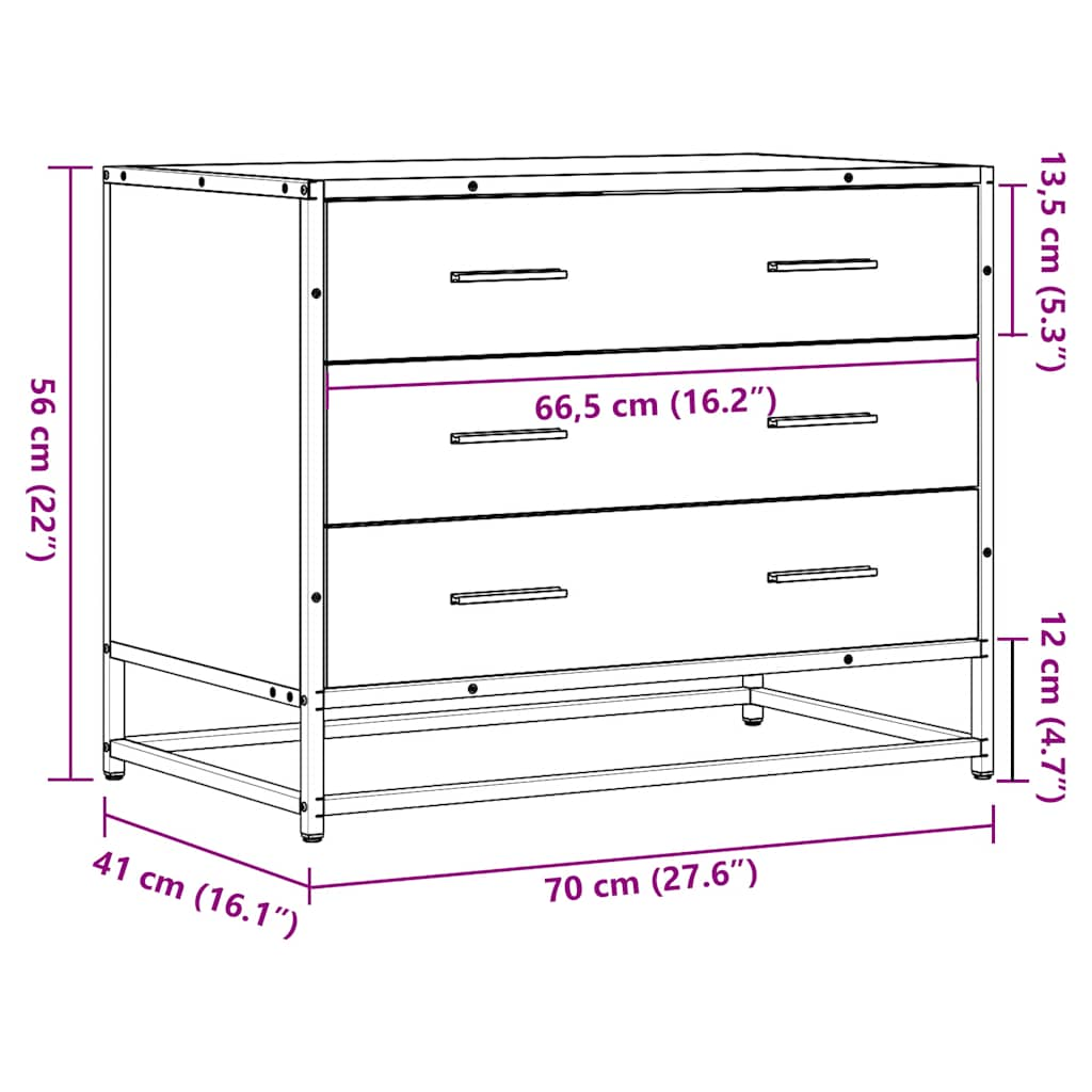 vidaXL Cajonera de madera contrachapada negro 70x41x56 cm