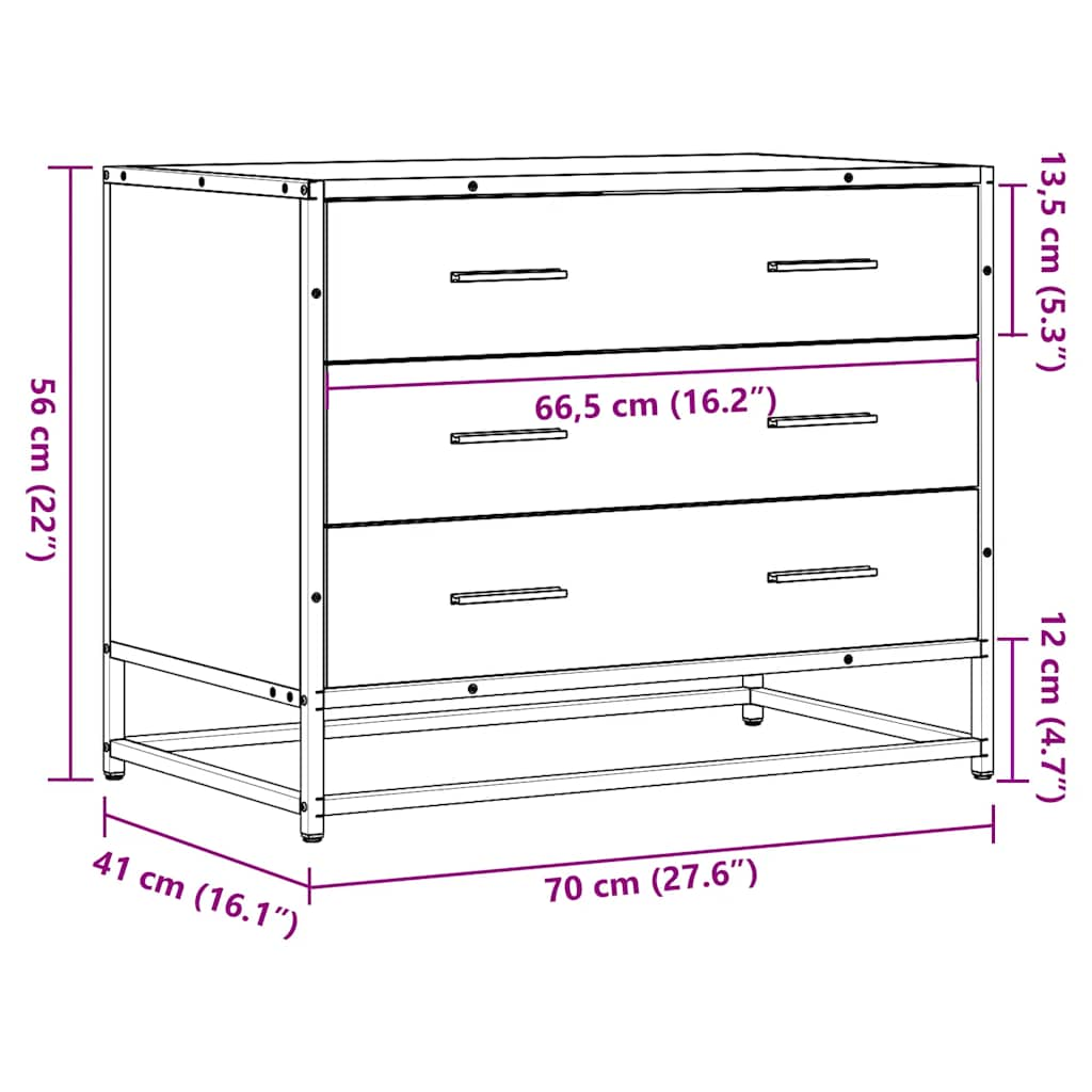 vidaXL Cajonera de madera contrachapada color roble sonoma 70x41x56 cm