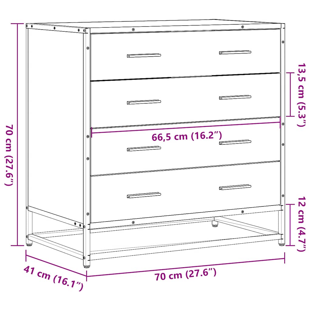 vidaXL Cajonera de madera contrachapada negro 70x41x70 cm