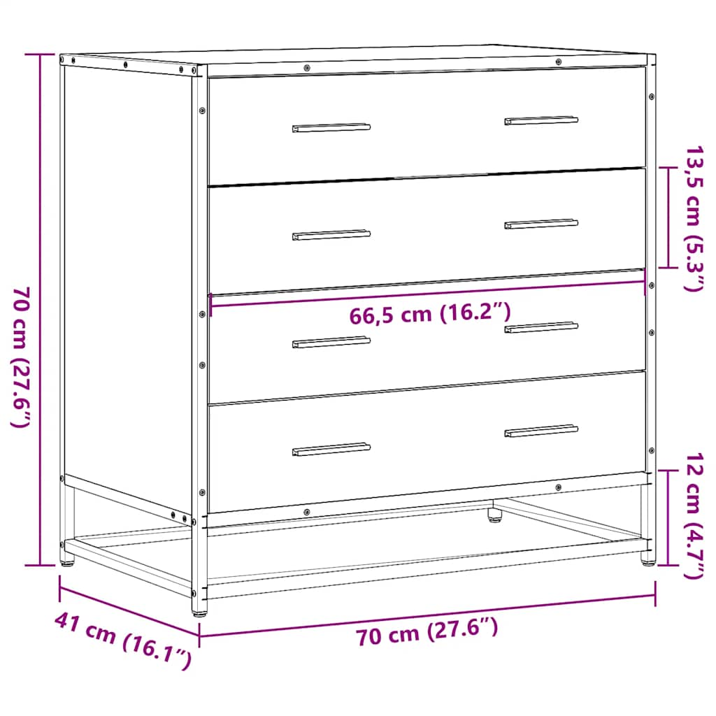 vidaXL Cajonera de madera contrachapada gris sonoma 70x41x70 cm