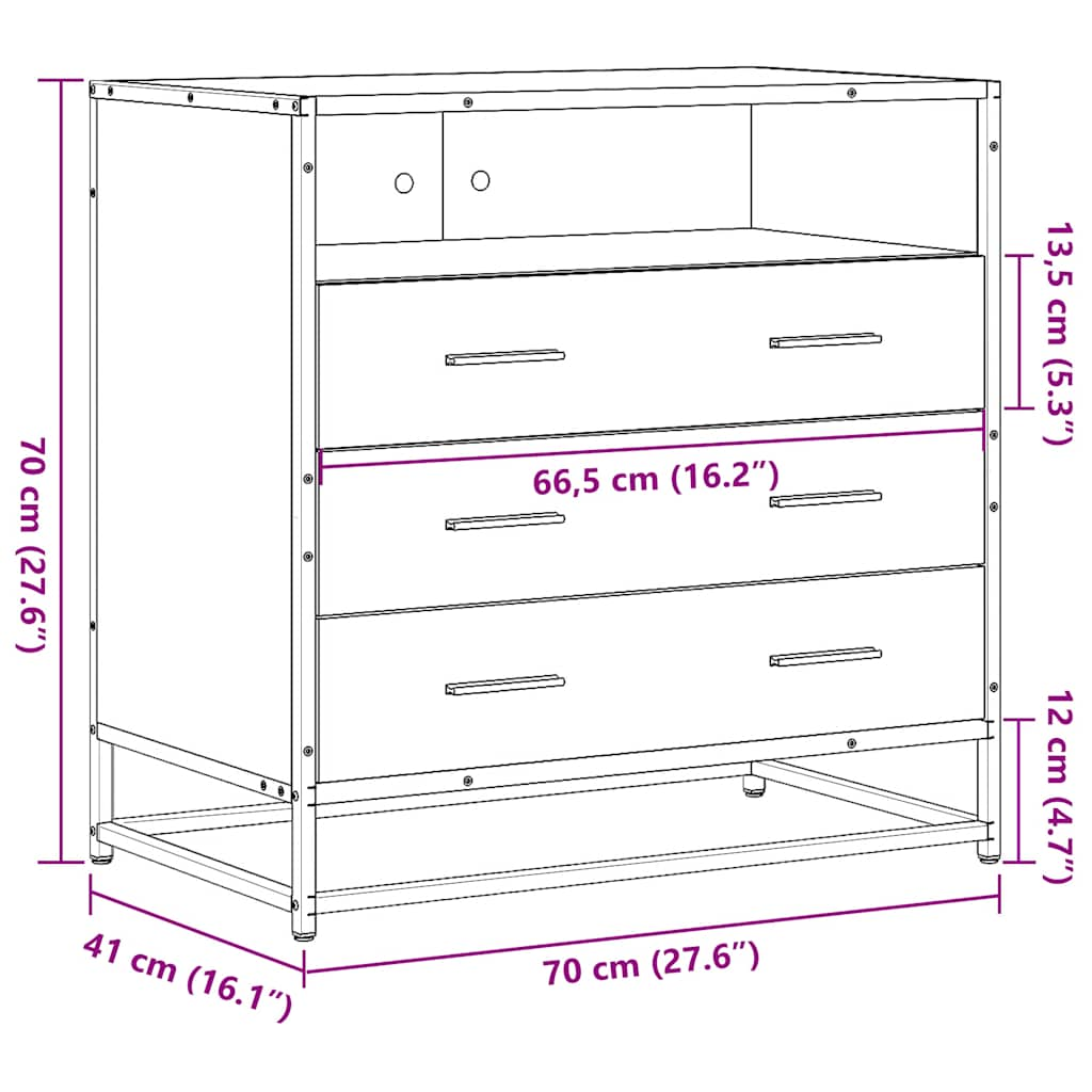 vidaXL Cajonera de madera contrachapada negro 70x41x70 cm