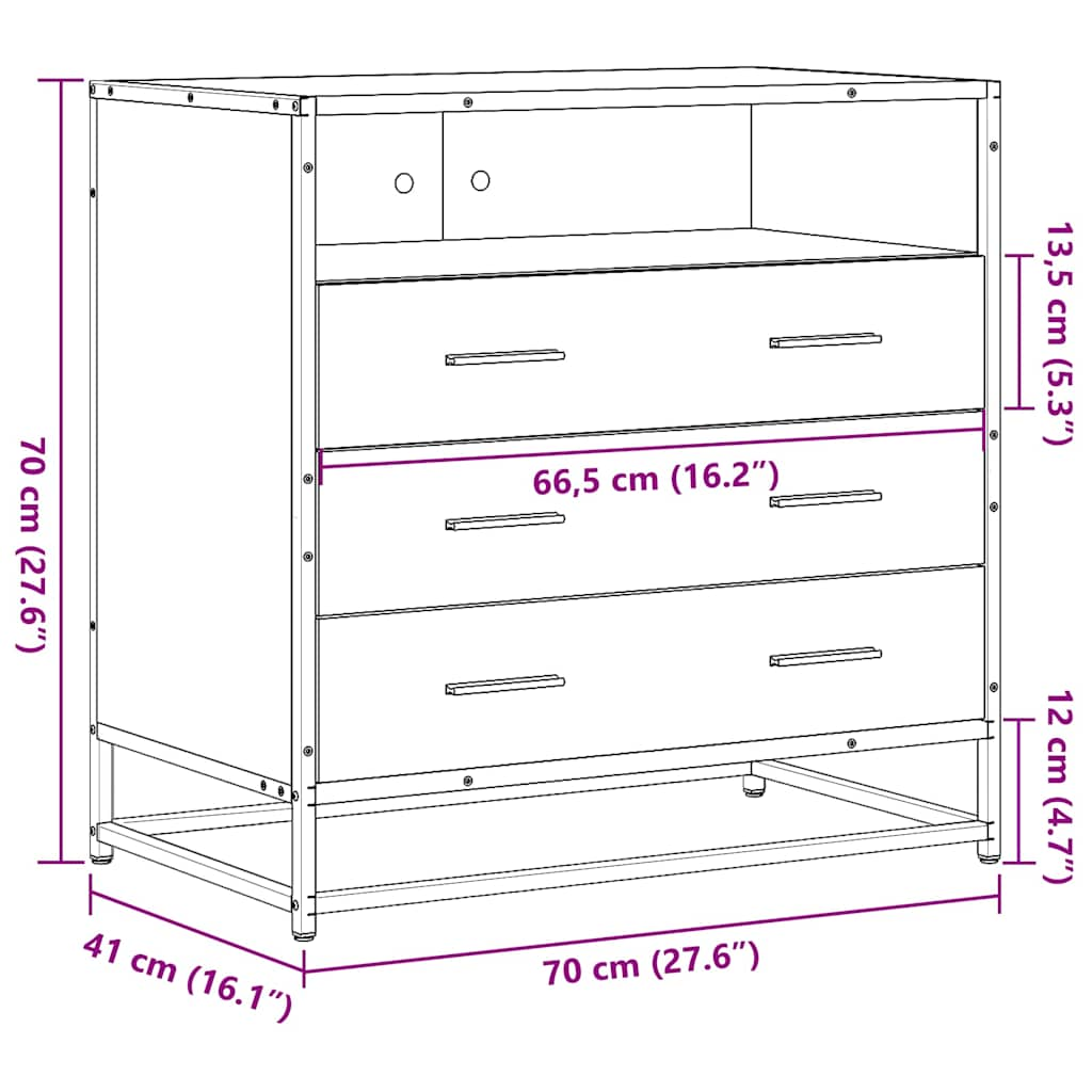 vidaXL Cajonera de madera contrachapada color roble sonoma 70x41x70 cm