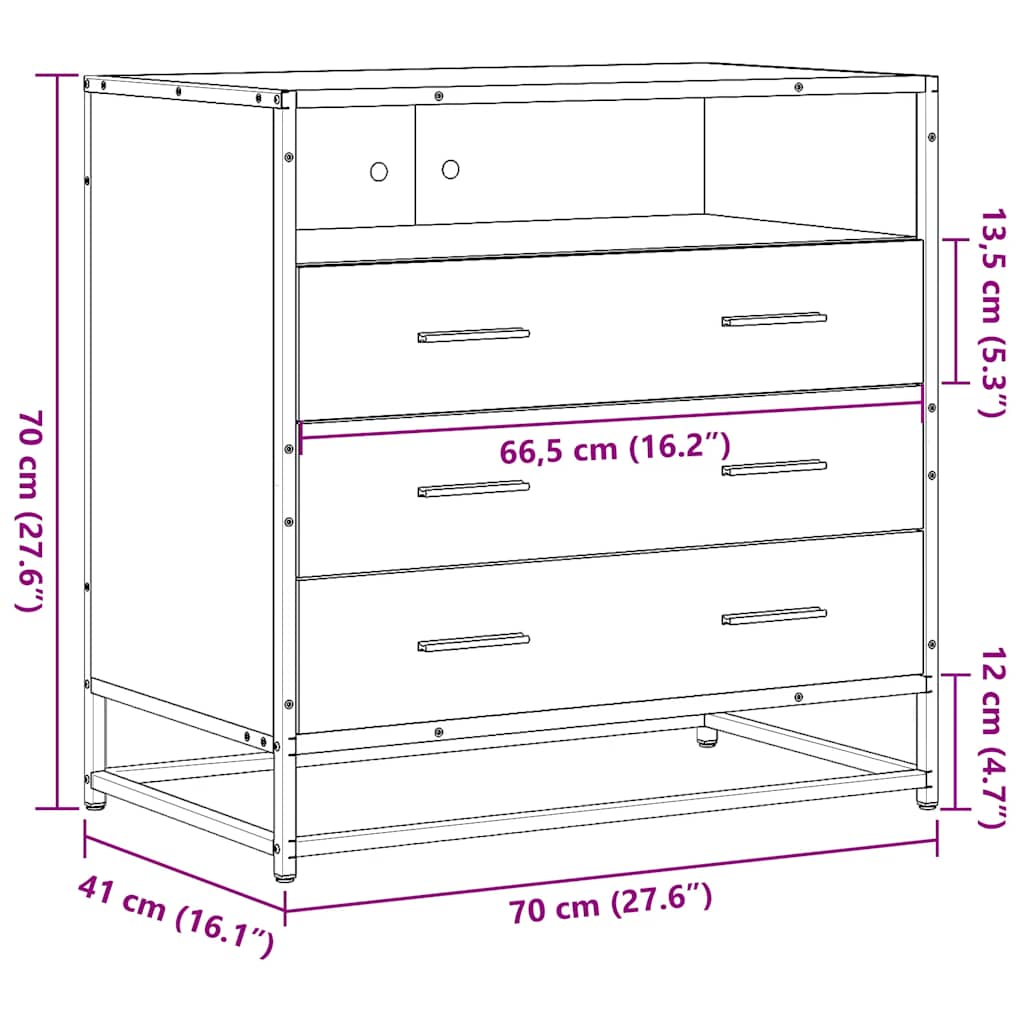 vidaXL Cómoda de madera contrachapada roble marrón 70x41x70 cm