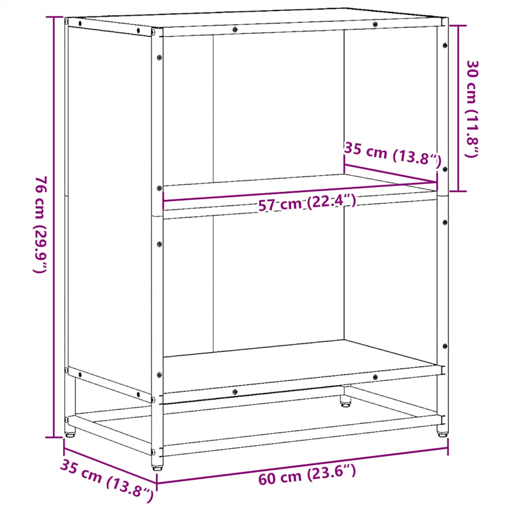 vidaXL Estantería librería madera ingeniería negra 60x35x76 cm