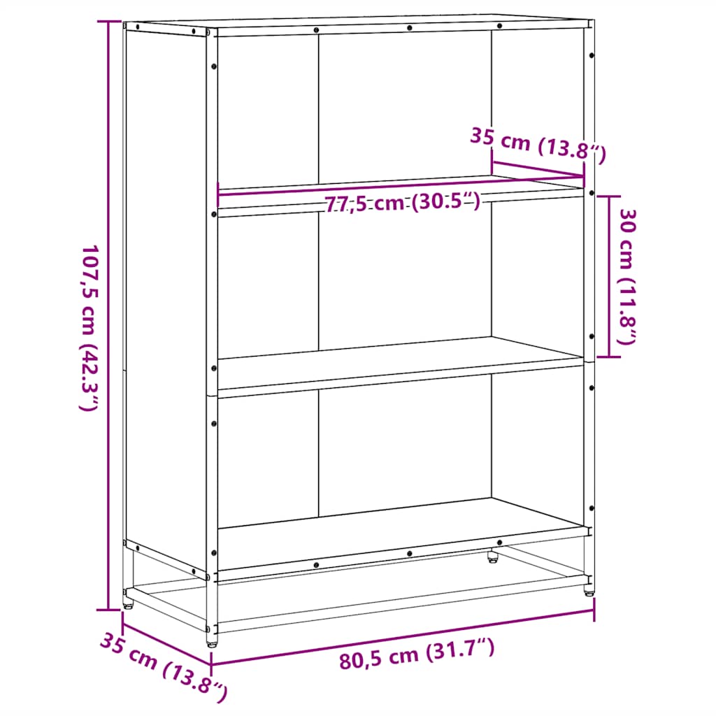 vidaXL Estantería madera ingeniería negra 80,5x35x107,5 cm