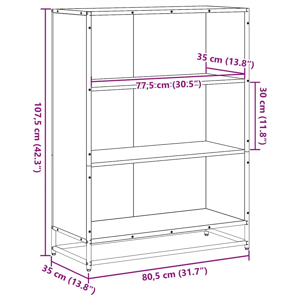 vidaXL Estantería madera ingeniería color roble 80,5x35x107,5 cm