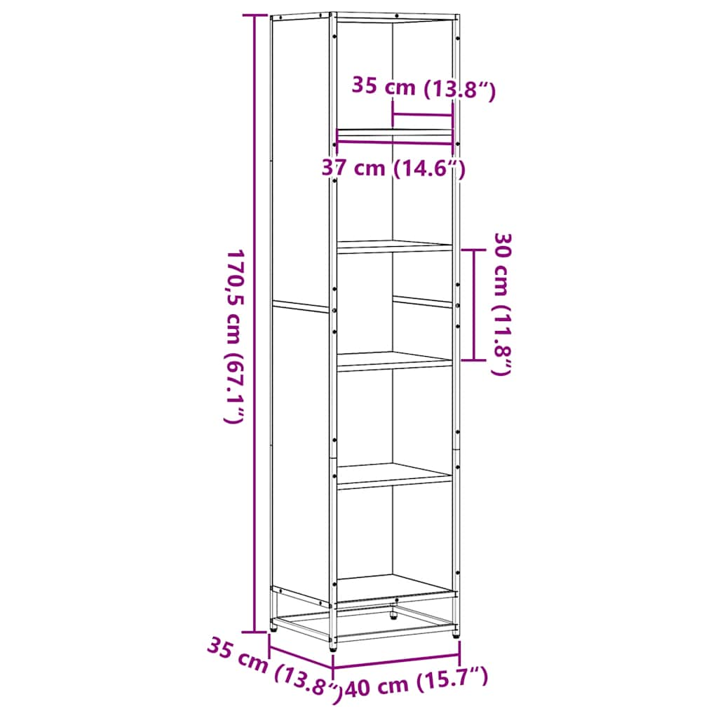 vidaXL Estantería madera ingeniería color roble ahumado 40x35x170,5 cm