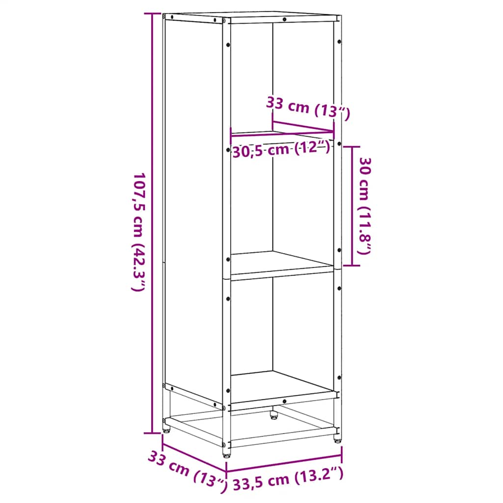 vidaXL Estantería librería madera ingeniería negra 33,5x33x107,5 cm