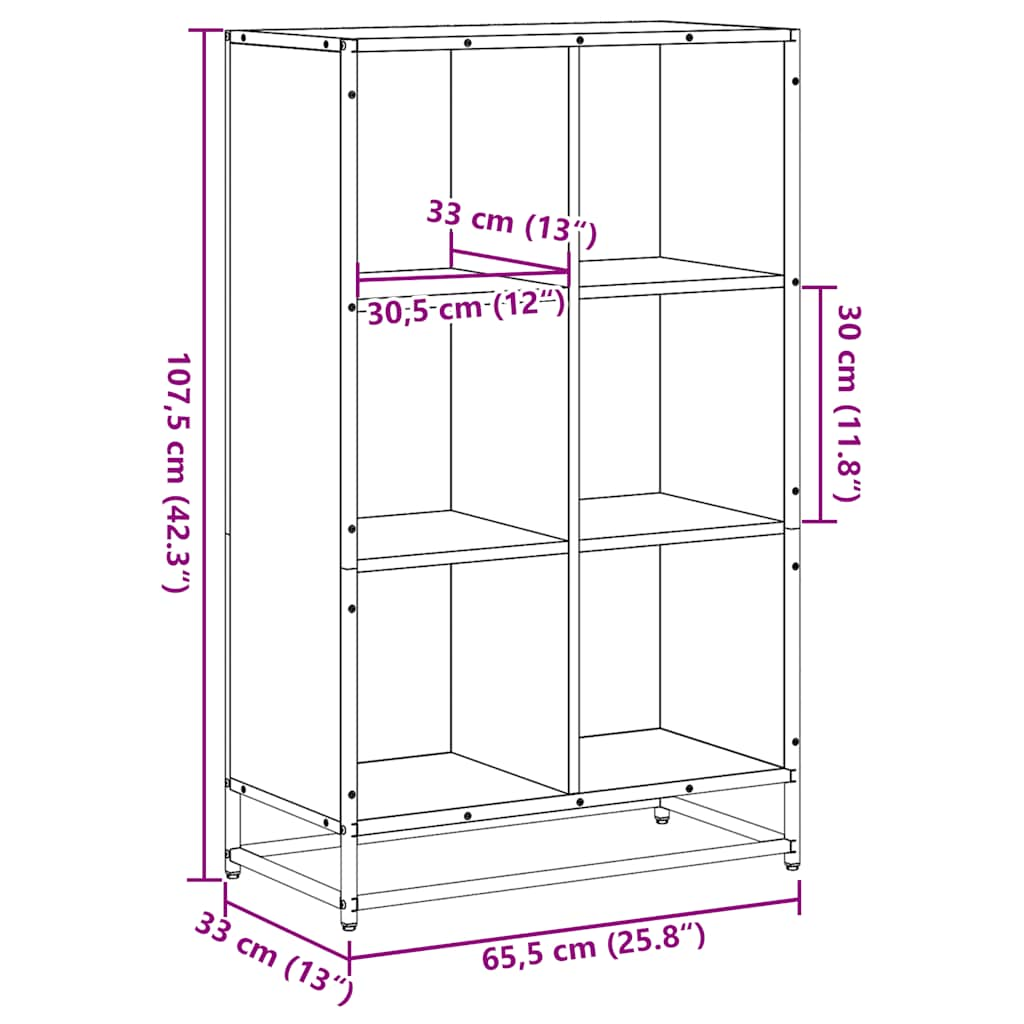 vidaXL Estantería librería madera ingeniería negra 65,5x33x107,5 cm