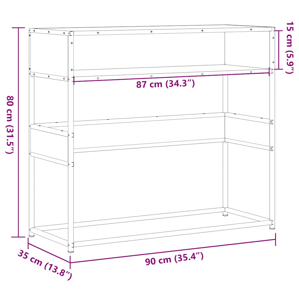 vidaXL Mesa consola de madera de ingeniería roble ahumado 90x35x80 cm