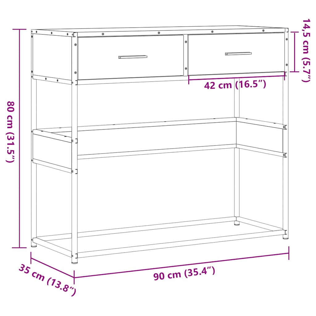 vidaXL Mesa consola de madera de ingeniería roble Sonoma 90x35x80 cm