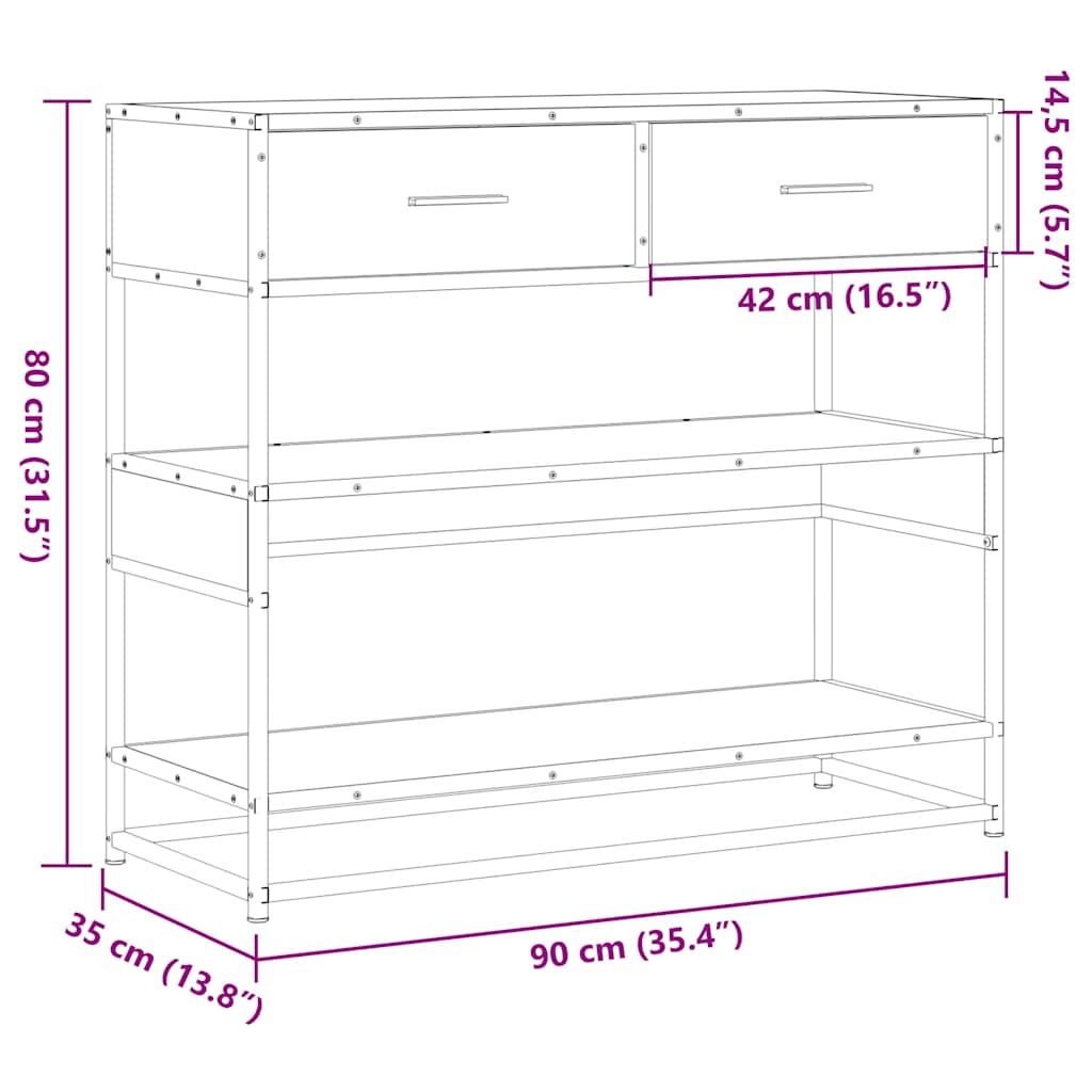 vidaXL Mesa consola de madera contrachapada negro 90x35x80 cm