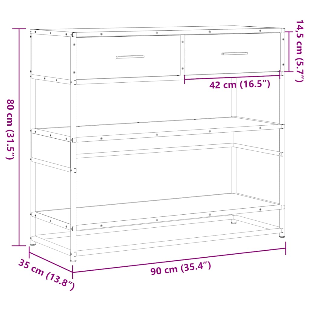 vidaXL Mesa consola de madera de ingeniería roble Sonoma 90x35x80 cm