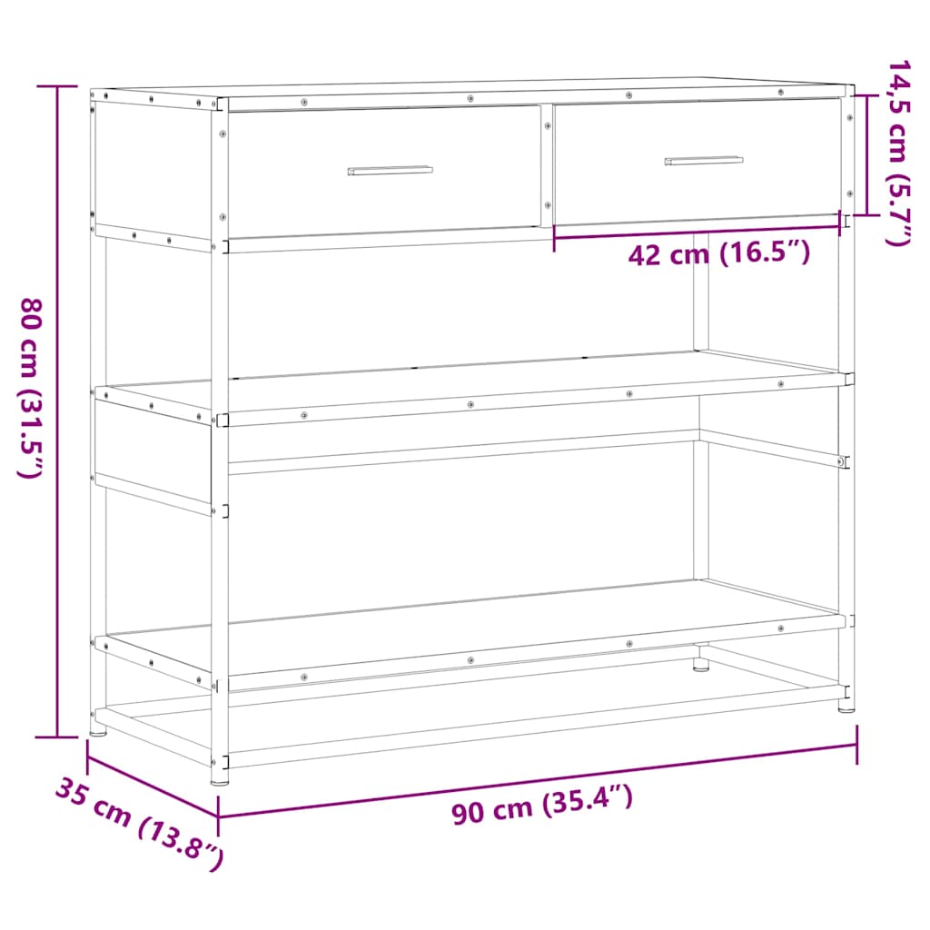 vidaXL Mesa consola madera de ingeniería gris Sonoma 90x35x80 cm