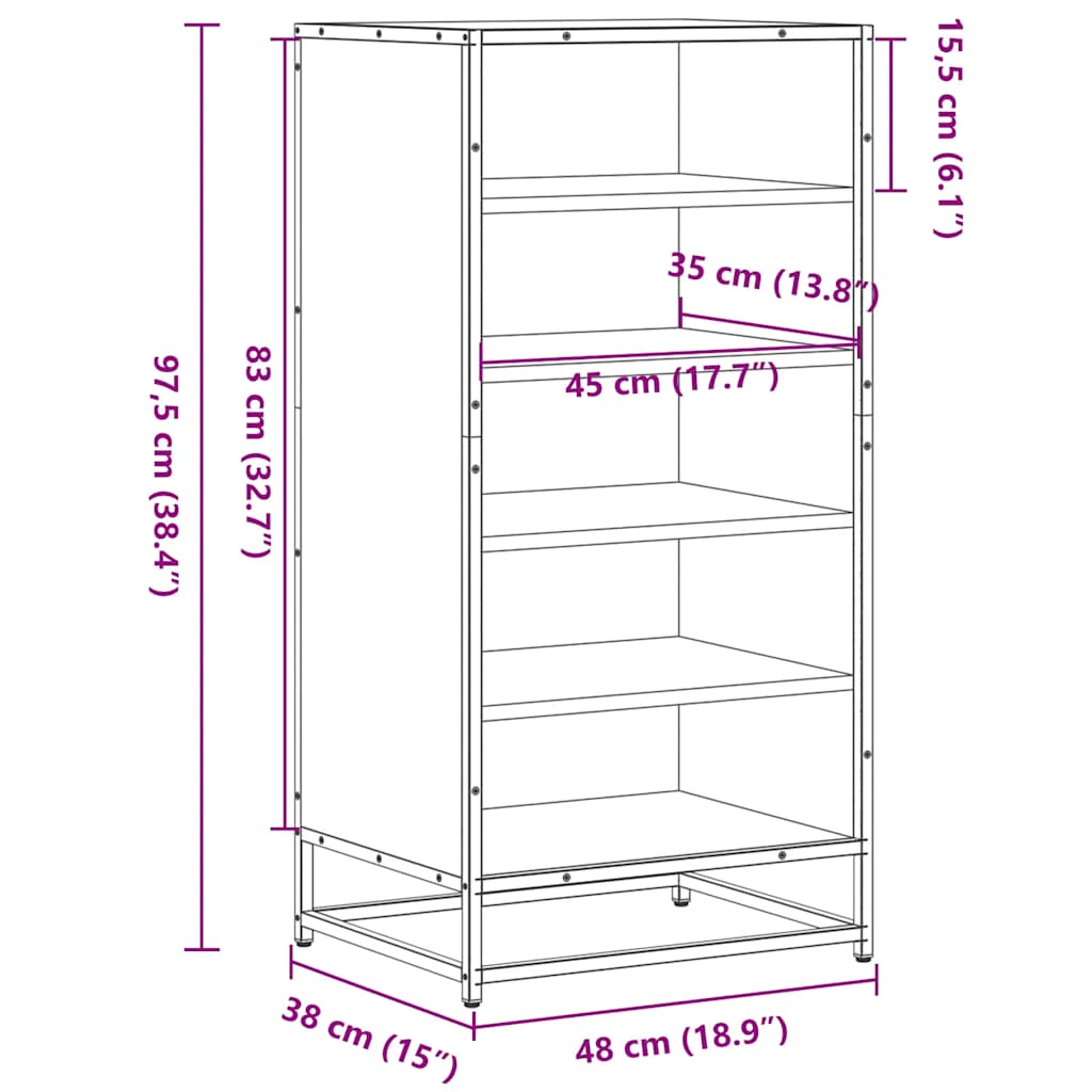 vidaXL Zapatero madera contrachapada roble ahumado 48x38x97,5 cm