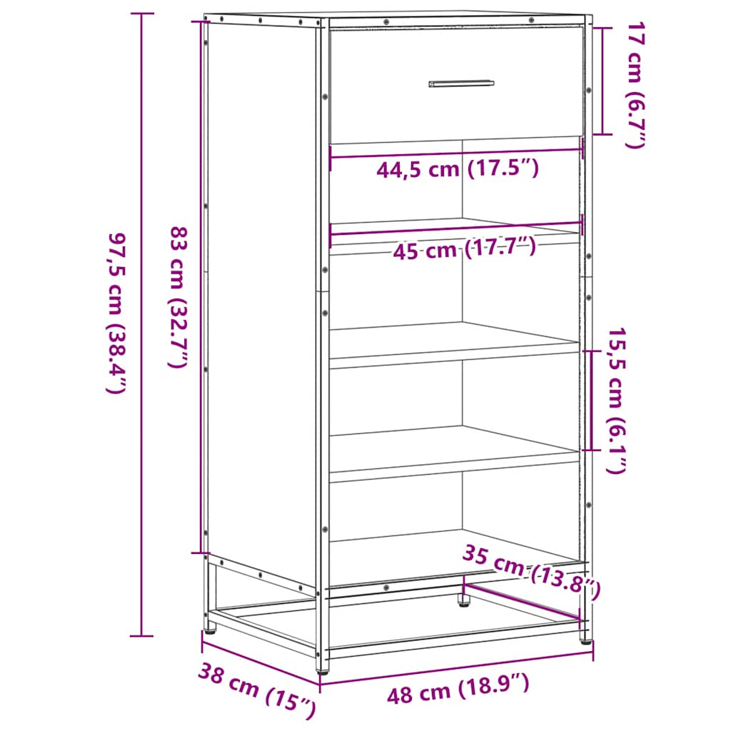 vidaXL Zapatero madera contrachapada roble ahumado 48x38x97,5 cm