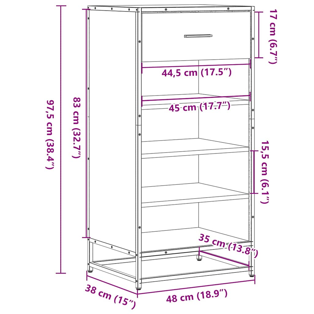 vidaXL Mueble zapatero madera contrachapada gris sonoma 48x38x97,5 cm