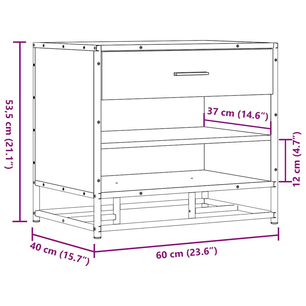 vidaXL Banco zapatero madera de ingeniería y metal negro 60x40x53,5 cm