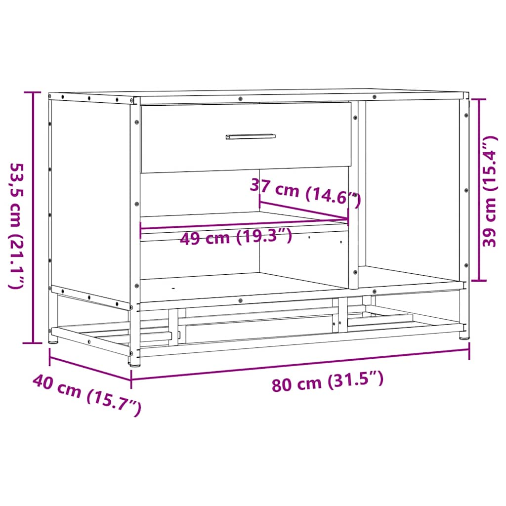 vidaXL Banco zapatero madera de ingeniería y metal negro 80x40x53,5 cm