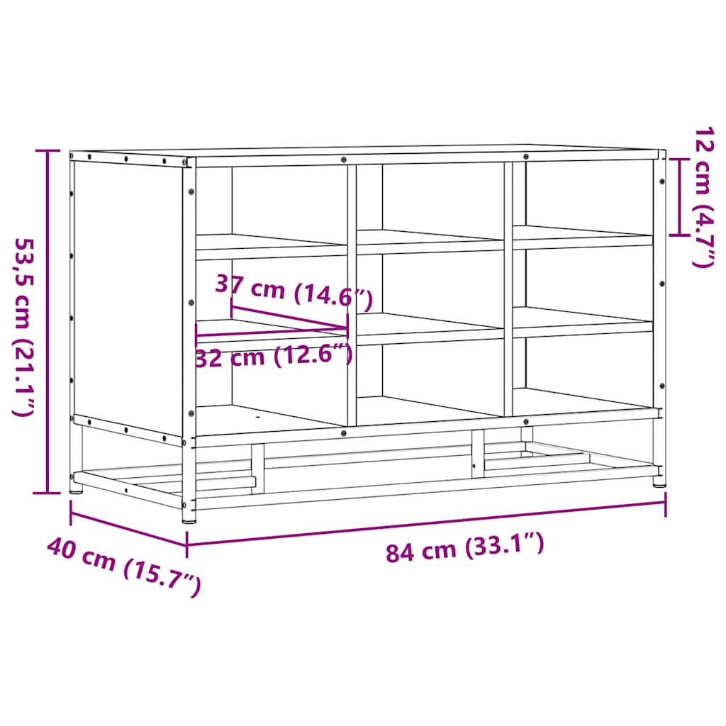 vidaXL Banco zapatero madera de ingeniería y metal negro 84x40x53,5 cm